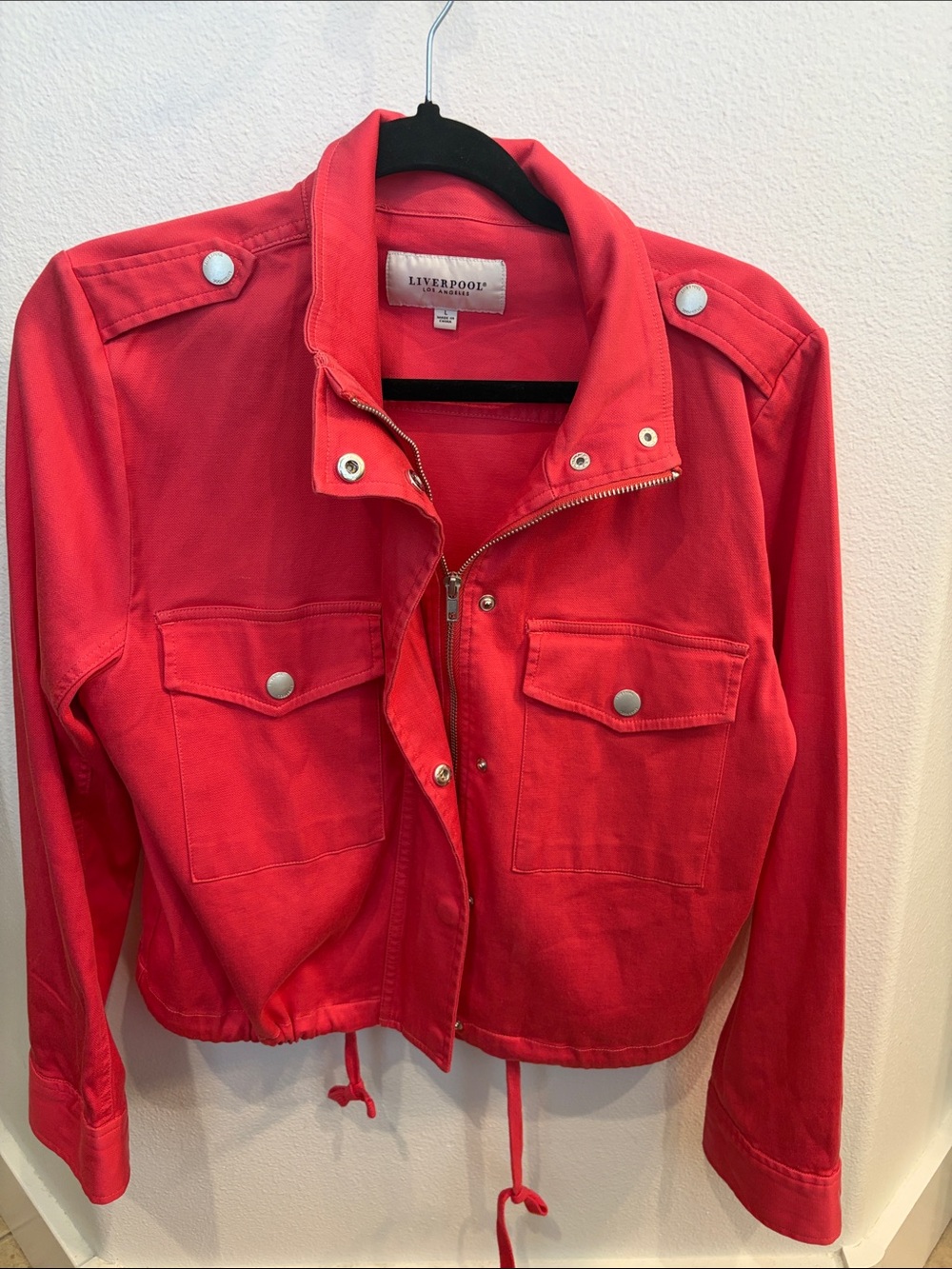 Liverpool Bright Red Utility Jacket with Snap Pockets